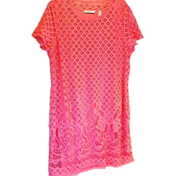 Isaac Mizrahi Women's Shift Dress Pink Geometric Lined Jewel Neck Short Sleeve L - Picture 1 of 8